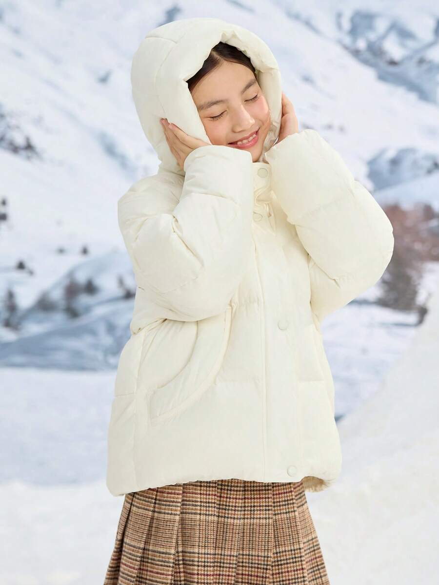 Balabala Chaqueta acolchada corta con capucha cálida para niñas, para el invierno 2024 - blanco lechoso - Ver 1