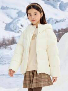 Balabala Chaqueta acolchada corta con capucha cálida para niñas, para el invierno 2024 - blanco lechoso - Ver 2