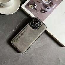 极简主义复古皮革纹理手机壳适用于 iPhone 16 Pro Max，防震外壳适用于 iPhone 13/14/15 - 灰色 - 查看 7