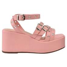 Women's Wedge Sandal With Thick Heel And Eyelets - Hồng - Xem 5