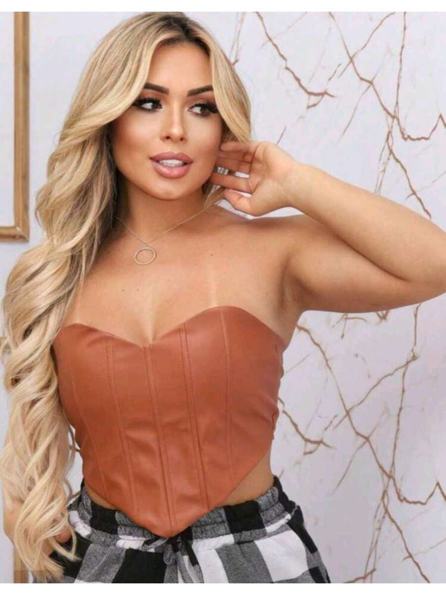 Cropped Strapless Corset, Cropped, Cropped For Going Out, Cropped For Parties. - Màu vàng - Xem 1