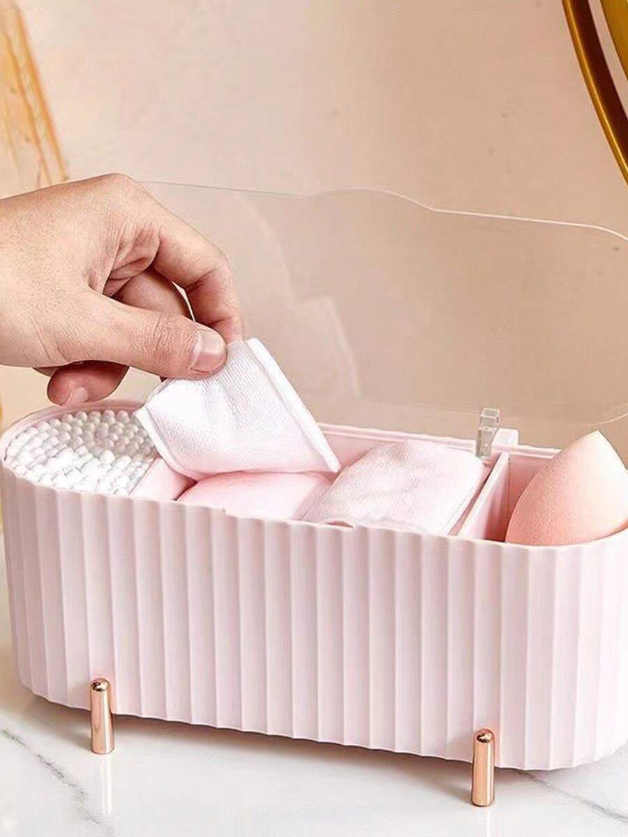 1 hộp đựng mút trang điểm đa năng có que làm sạch, khay đựng đồ trang điểm phòng tắm chống thấm nước có nắp, dung tích lớn để đựng dụng cụ trang điểm - Nhiều màu - Xem 1