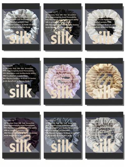 Cutie 2 buc 100% mătase naturală, culoare solidă, elastice de păr de înaltă calitate (22 Momme), elastice de păr mari pentru femei, accesorii de păr lățime (1 cm, 2 cm), coadă de cal, elastice de păr, frânghie de păr, bobbles de păr