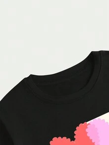 Cotton T-Shirt Printed T-Shirt Soft Simple Style Cute Sweet Comfort Premium Summer - màu đen - Xem 4