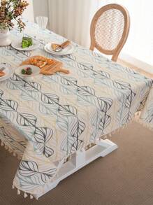 Tokoto 1pc Bohemian Style Multicolor Leaf Print Rectangular Tablecloth, Handcraft Linen Home Decor Placemats With Beige Tassel, Suitable For Festivals, Bedroom, Kitchen, Dining Room, Hotel, Outdoor, All Seasons - Multicolor - View 8