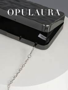 OpulAura 时尚金属闪亮盒形晚宴包，高端设计晚宴手拿包，奢华闪亮正式派对包，链条单肩斜挎包，适合舞会礼服、派对、鸡尾酒会、生日派对装扮、生日礼物、新娘手拿包 - 黑色 - 查看 7