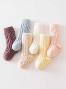 3 双儿童冬季厚毛绒衬里中筒袜，保暖隔热地板袜让宝宝双脚保持舒适 - 彩色 - 查看 2