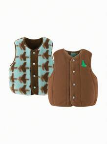 mini bala 双面毛绒背心冬季系列，防静电，保暖，授权合作 - 藍咖色調 - 查看 1