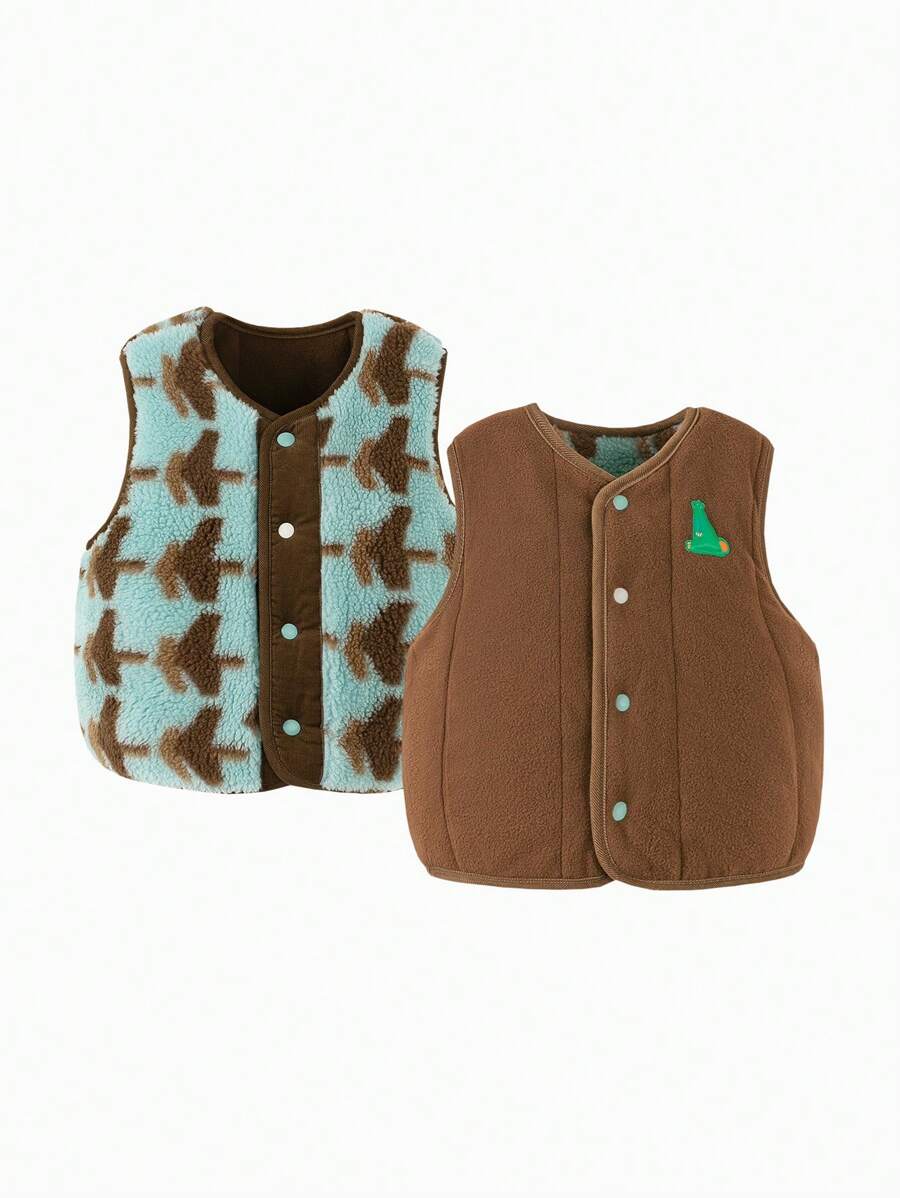 mini bala 双面毛绒背心冬季系列，防静电，保暖，授权合作 - 藍咖色調 - 查看 1