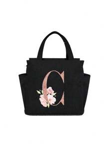 Geantă de prânz izolată personalizată cu identificare a primei litere - Geantă Bento caldă din pânză, închidere cu fermoar, căptușeală din folie de aluminiu de mare capacitate, potrivită pentru designul primei litere la serviciu și la școală, școli și activități în aer liber - Ușor de curățat, design compact, impermeabil, cutie de prânz, geantă de prânz pentru femei, geantă de picnic pentru profesori, geantă frigorifică pentru camping, geantă frigorifică pentru sală de clasă, geantă de picnic pentru femei, geantă de damă pentru școală, accesorii școlare, articole școlare