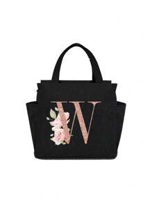 Geantă de prânz izolată personalizată cu identificare a primei litere - Geantă Bento caldă din pânză, închidere cu fermoar, căptușeală din folie de aluminiu de mare capacitate, potrivită pentru designul primei litere la serviciu și la școală, școli și activități în aer liber - Ușor de curățat, design compact, impermeabil, cutie de prânz, geantă de prânz pentru femei, geantă de picnic pentru profesori, geantă frigorifică pentru camping, geantă frigorifică pentru sală de clasă, geantă de picnic pentru femei, geantă de damă pentru școală, accesorii școlare, articole școlare