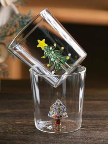 1 Piece Of 300ml 3D Snowman, Santa Claus, Christmas Tree Handmade Glass Wine Glass, High Transparent Borosilicate Glass, Juice Cup, Wine Glass. Suitable For Christmas Gifts For Lovers, Friends, Children - Clear - View 1