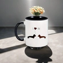 1 个腊肠犬主题图案陶瓷咖啡杯，送给爱狗人士的创意礼物，11 盎司多功能陶瓷杯，送给爸爸、朋友、同事和家人的有趣节日礼物，适合办公室下午茶咖啡杯，适合家庭早餐牛奶杯、咖啡杯、冷饮杯、马克杯、水杯、奶茶杯，可重复使用的陶瓷材质，也适合派对创意礼物。