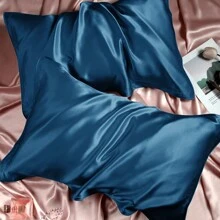 2 件套缎面枕套，适用于头发和皮肤，2 件套枕套，柔软舒适的枕套，带信封封口 - 深藍色 - 查看 5