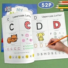52pcs/ Book 26 Alphabet 0-9 Number Coloring Handwriting Children's Workbook,Learning And Tracing Letters,Recognizing Uppercase And Lowercase Letters And Tracking Learning,Learning A-Z Letters In Preschool,Helping Children Recognize And Remember English Letters Through Tracing And Coloring,Enhancing Letter Memory And Hand Eye Coordination,Stationery,Student Supplies,Educational Games,Learning At Home,Colouring Books For Boys,Board Games For Kids,Colouring,Coloring Book,Kids Toys,Books