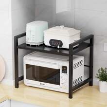 1 pieza Estante ajustable de metal para horno de microondas, estantería extensible para almacenamiento de gabinete de cocina, soporte de microondas de acero al carbono, para almacenamiento de utensilios de cocina y vajilla