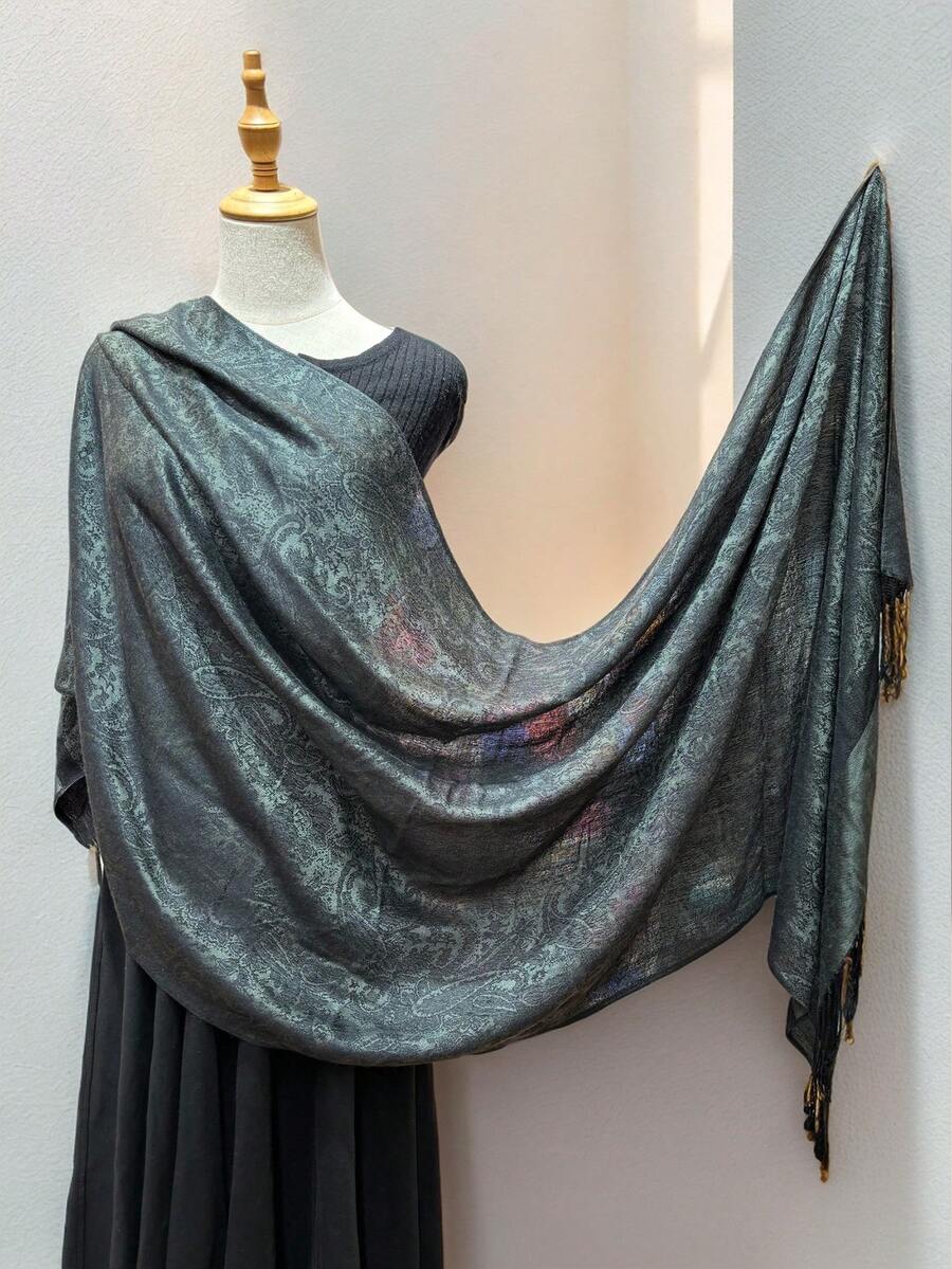 1 chiếc khăn choàng Pashmina Jacquard họa tiết Paisley cổ điển, mềm mại và ấm áp có tua rua, thích hợp cho trang phục đi làm thường ngày và trang trí - Nhiều màu - Xem 1