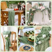 3/6 piezas Camino de mesa de arpillera, Camino de mesa de arpillera y gasa estilo bohemio, Adecuado para fiestas, bodas, decoración de mesa de cena de Pascua, Transparente y rústico de larga duración - Multicolor - Ver 6