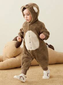mini bala Boys' & Girls' Double-Sided Plush Hooded Jumpsuit Warm Winter Collection - Coffee - View 3