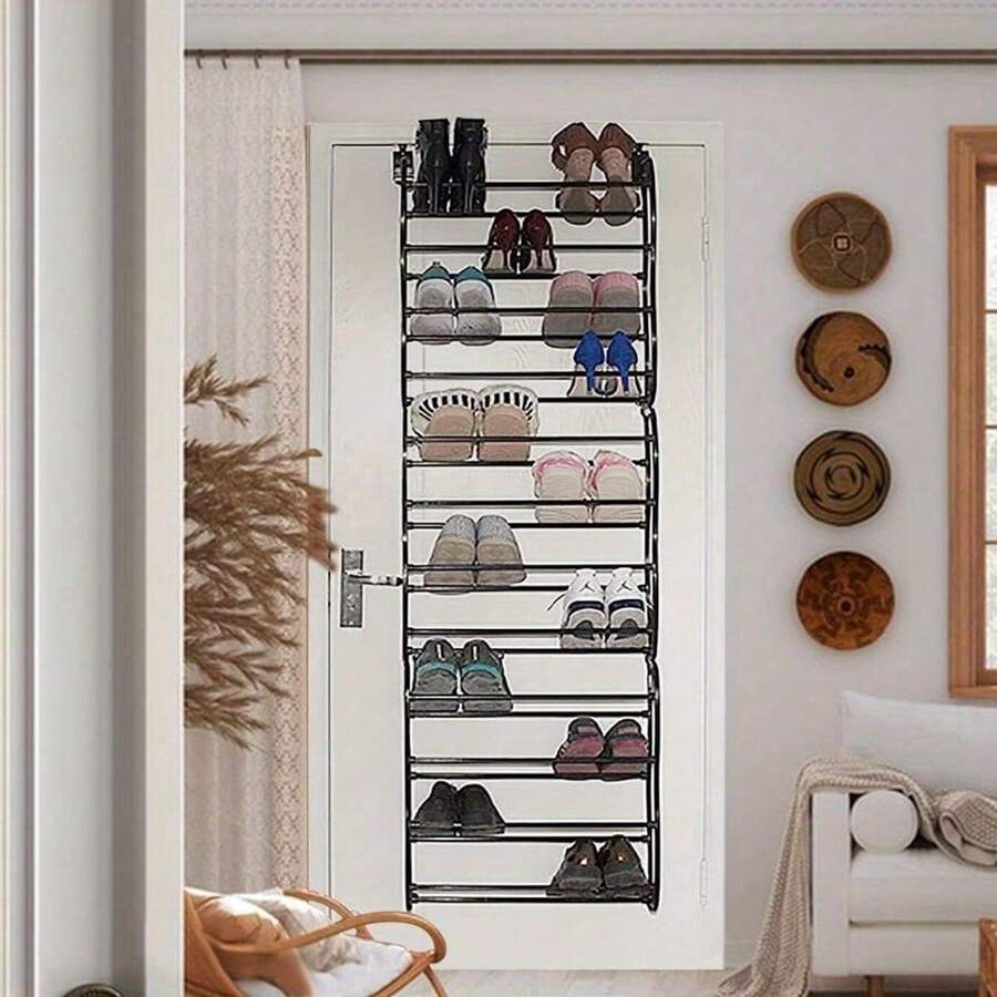 36 Pairs Over The Door Hanging Shoe Rack Adjustable Shelf Over The Door Organiser 12 Tiers Holder Space Saving Shoe Organize Shoe Shelf For Closet Room Bedroom Dressing Room Cloakroom - White - View 1