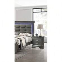 Mesa de noche de transición moderna de madera gris con 2 cajones, mueble de dormitorio, Klgeivb