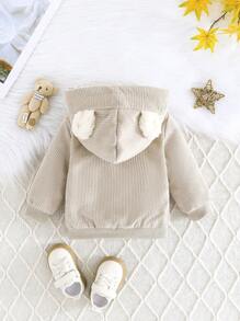 Baby Boys Autumn/Winter Warm Thicken Fleece Ear Decor Faux Pocket Decoration Casual Outdoor Jacket - Apricot - View 2