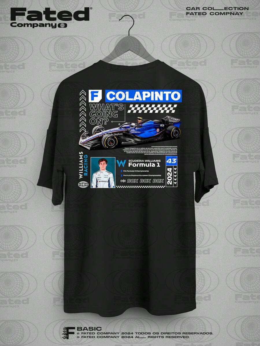 T-Shirt Driver Franco Colapinto #43 Williams Team - Fated Car 100% Cotton - 黑色 - 查看 1