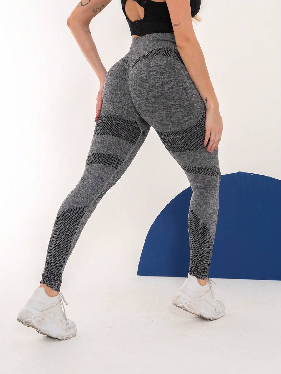 Seamless High Waist Butt Lifting Leggings Gym Sports Pants C25 - 灰色 - 查看 1
