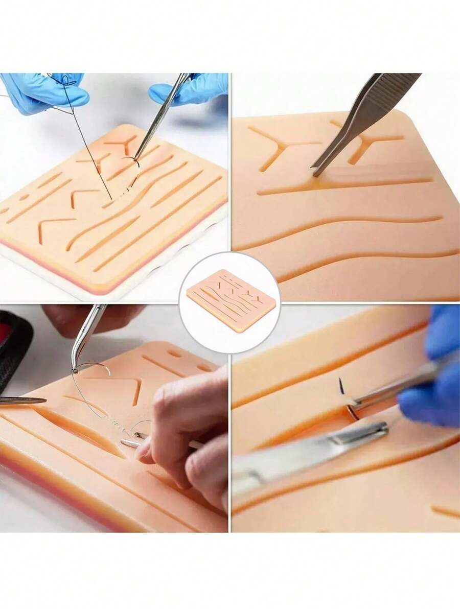 Almohadilla de sutura Simulador de piel de 3 capas Almohadilla de silicona para práctica de sutura - Champán - Ver 1