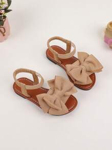 1双女童凉鞋，新款蝴蝶结公主鞋，松紧带设计，软底休闲沙滩鞋，适合夏季穿着 - 香檳色 - 查看 3