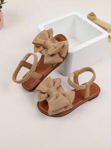 1双女童凉鞋，新款蝴蝶结公主鞋，松紧带设计，软底休闲沙滩鞋，适合夏季穿着 - 香檳色 - 查看 6