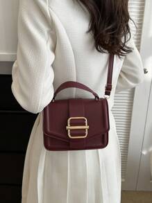 Fashion Minimalist Litchi Texture Handbag Small Square Shoulder/Crossbody Bag For Winter - Burgundy - View 7