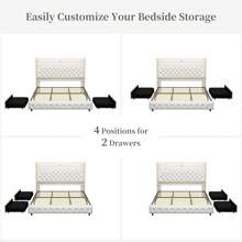 SIBEDS Queen Led Bed Frame With Galaxy Aurora Star Projector, Full Size Platform Bed With 2 Removable Storage Drawers, 52"   Crystal Button Tufted Upholstered Headboard King Bed With Charging Station, Noise Free, No Box Spring Needed, PU Leather & Velvet - PU Trắng - Xem 9