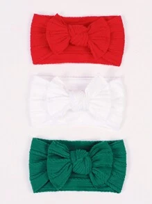 jralon 3 件装婴儿圣诞尼龙提花尼龙头带，红色和绿色蝴蝶结，适合所有季节