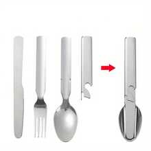 1 Set Stainless Steel Travel Cutlery Set - Portable Outdoor Utensil Combination With Knife, Fork, Spoon And Carrying Case - Polished Surface Cutlery Set, Suitable For Camping And Picnic - Multicolor - View 9