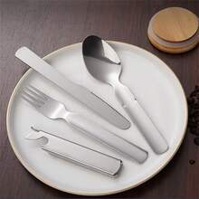 1 Set Stainless Steel Travel Cutlery Set - Portable Outdoor Utensil Combination With Knife, Fork, Spoon And Carrying Case - Polished Surface Cutlery Set, Suitable For Camping And Picnic - Multicolor - View 6