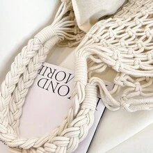 Ins Mesh Bag, Fish Mesh Bag, Internet Celebrity, Single Shoulder, Hollow Straw, French Holiday, Beach Bag - Màu be - Xem 2