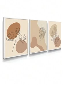 Kit 3 Decorative Frames Art Leaves Adam's Rib One Line Minimalist Modern Decoration - White - View 1