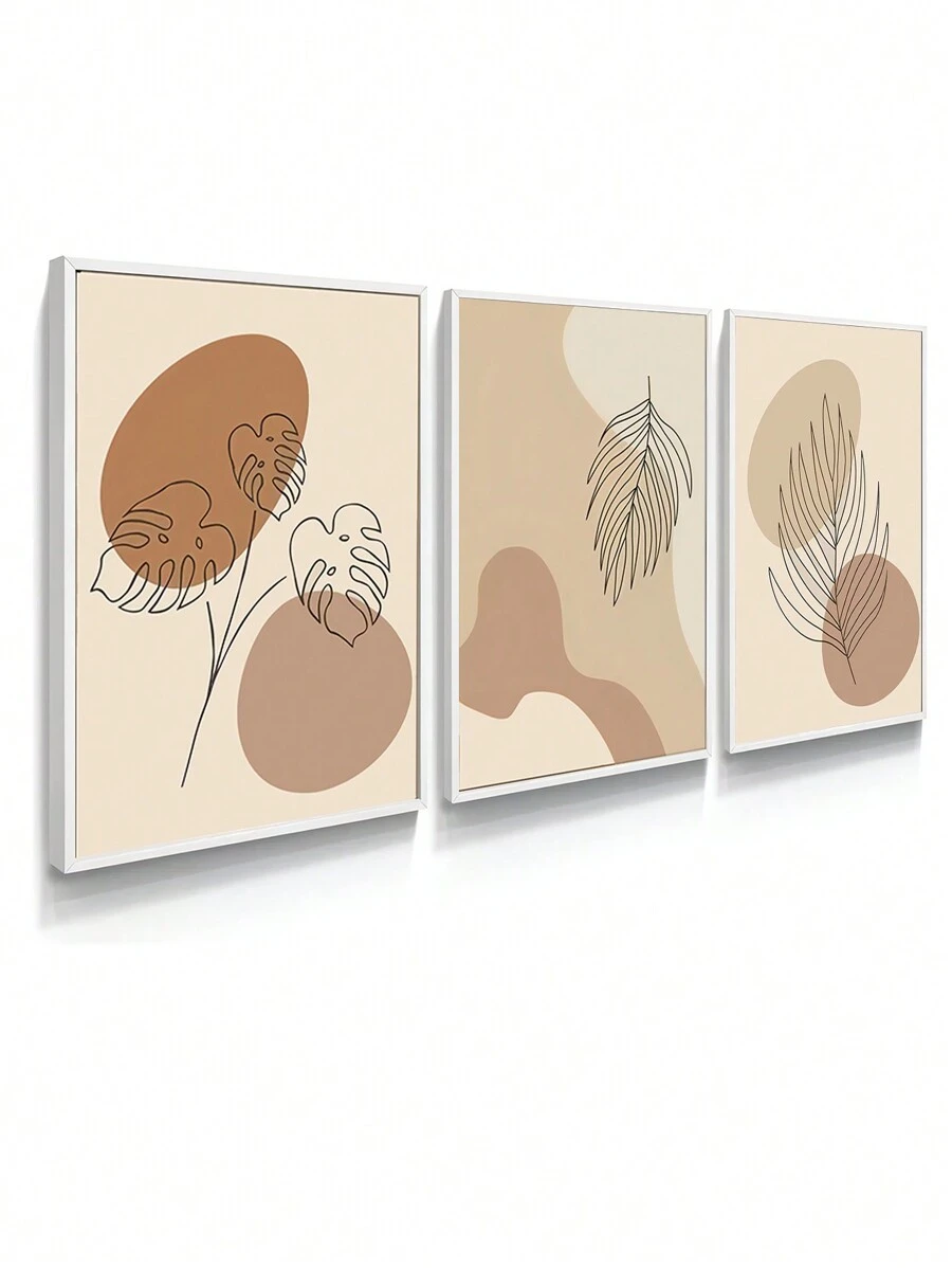 Kit 3 Decorative Frames Art Leaves Adam's Rib One Line Minimalist Modern Decoration - White - View 1