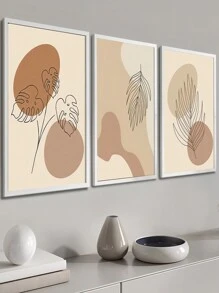 Kit 3 Decorative Frames Art Leaves Adam's Rib One Line Minimalist Modern Decoration - White - View 3