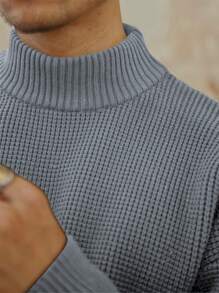 Maglione casual vintage con collo alto da uomo - celeste - Visualizzare 3