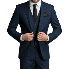 Men's 3-Piece Formal Set – Slim Suit With Integrated Vest - Màu xanh hải quân - Xem 10