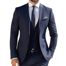 Men's 3-Piece Formal Set – Slim Suit With Integrated Vest - Màu xanh hải quân - Xem 7