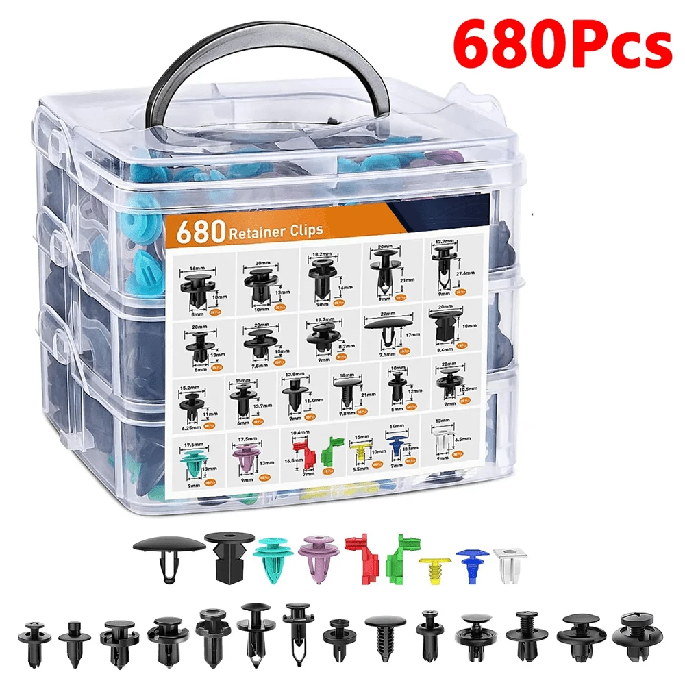 Besper Bộ 680 kẹp khóa xe bằng nhựa, cản xe hybrid di động, tấm trang trí cửa, đinh tán cản xe, bộ khóa xe - màu đen - Xem 1
