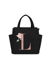 Geantă de prânz izolată personalizată cu identificare a primei litere - Geantă Bento caldă din pânză, închidere cu fermoar, căptușeală din folie de aluminiu de mare capacitate, potrivită pentru designul primei litere la serviciu și la școală, școli și activități în aer liber - Ușor de curățat, design compact, impermeabil, cutie de prânz, geantă de prânz pentru femei, geantă de picnic pentru profesori, geantă frigorifică pentru camping, geantă frigorifică pentru sală de clasă, geantă de picnic pentru femei, geantă de damă pentru școală, accesorii școlare, articole școlare