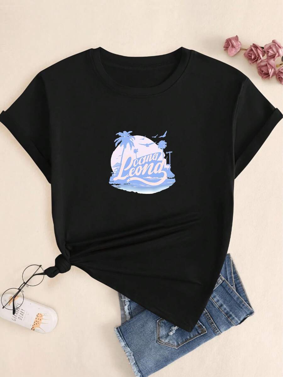 Resort Style Beach Cotton T-Shirt Comfort Premium Soft Printed Elegant Breathable Casual - 所以 - 查看 1