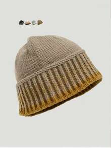 1 chiếc mũ len dệt kim thường ngày Unisex có họa tiết kết cấu chuyển màu ombre, thích hợp để đội hàng ngày vào mùa thu/đông, đi du lịch và nghỉ dưỡng cho các cặp đôi nam nữ - mũ dệt kim - Xem 4