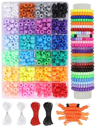 700PCS Pony Beads, 24 Colors 9mm Friendship Bracelets Making Kit, Rainbow Large Hole Beads For Bracelets Necklace Jewelry Making Crafts