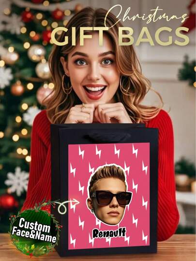 1pc Custom Photo Gift Bag, Personalized Face Mash Gift Bag, Mars And Rose New Song Apateu Song Inspired, APT Gift Bag With Handle, Perfect For Christmas Holiday, Party Celebration, Best Unique Gift Package For Her/Him, Boyfriend, Girlfriend, Best Friend, Ideal For Christmas, Valentine's Day, Birthdays, Anniversary