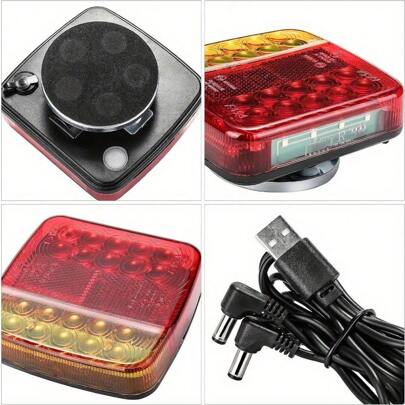 Wireless Trailer Lights 30M Magnetic Trailer Tail Lights Wireless Brake Indicator Waterproof LED Brake Light 7 Pin Plug Indicator Light For Trailers Trucks Tractors Caravans